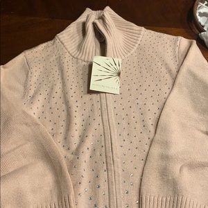 Boston Proper Pink Romance Zip Bling Cardigan